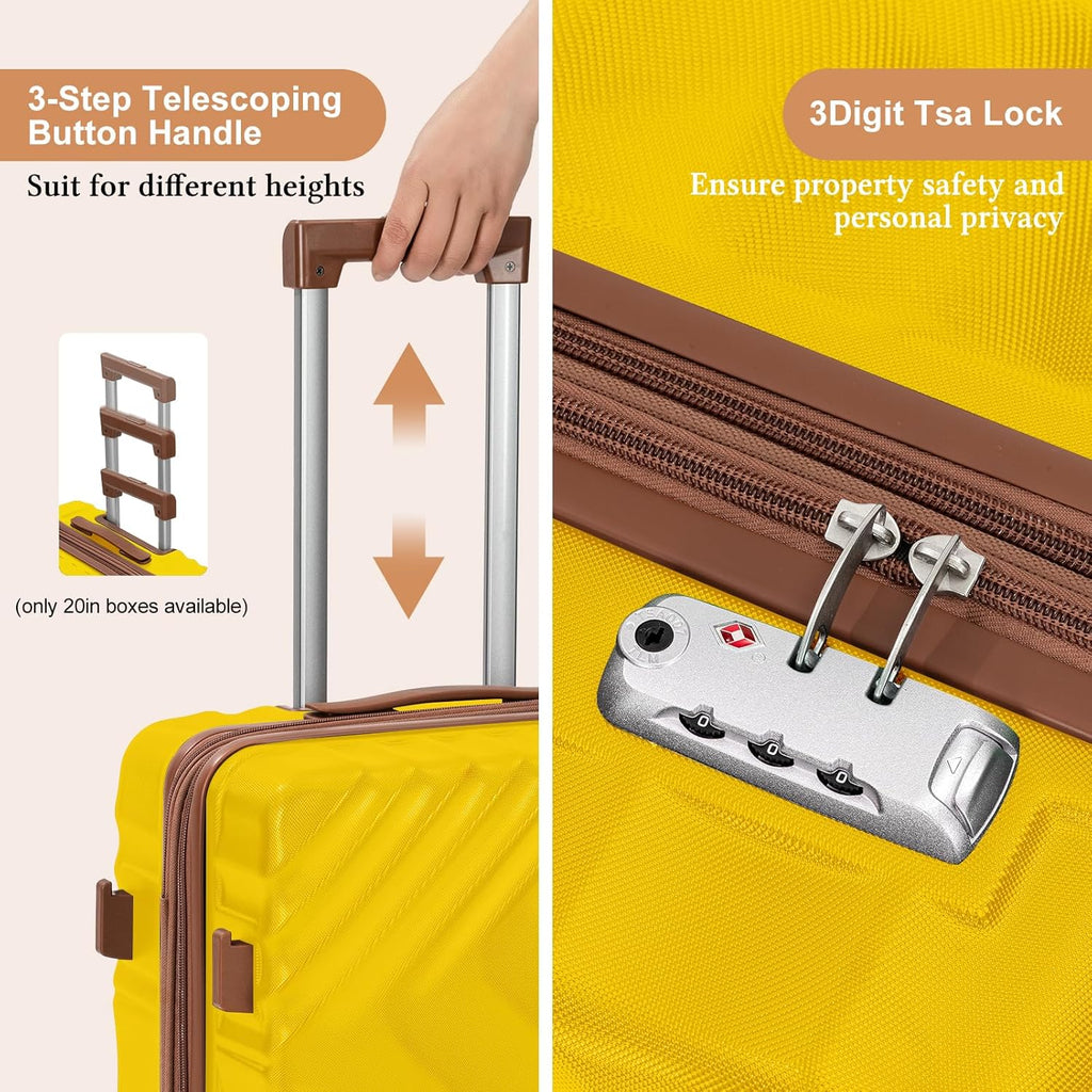 5 piece Luggage Set Expandable Suitcase 22x14x9 Airline Approved Carry on, ABS Hard Case Suitcases with Spinner Wheels, TSA Lock (Yellow)