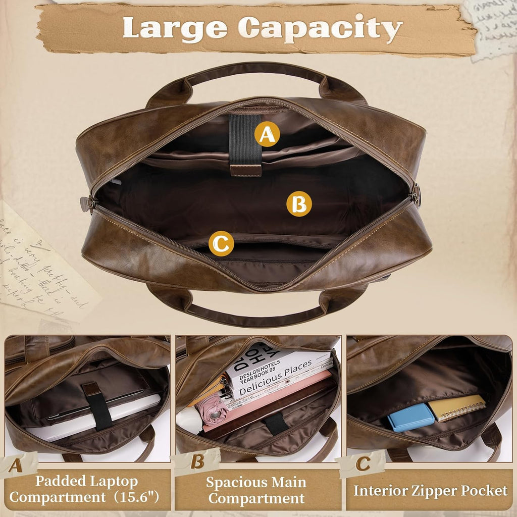 RAINSMORE Vintage Messenger Bag for Men PU Vegan Leather Computer Laptop Bag 15.6 Inch Waterproof Briefcases for Men
