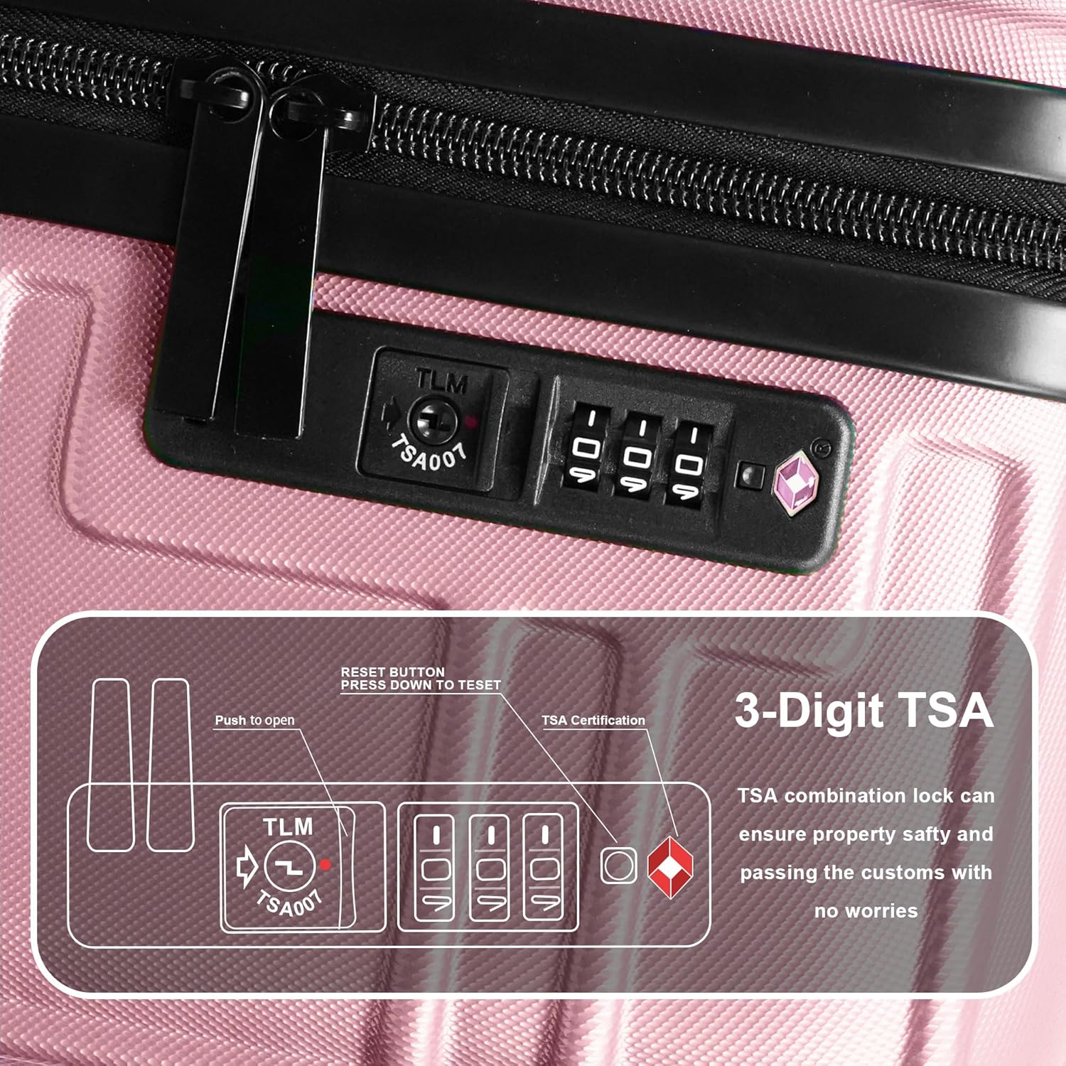 Luggage Sets 4 Piece, ABS PC Lightweight Suitcases with Wheels, Hardshell Luggage Sets Suitcase set with TSA Lock Pink (12in 20in 24in 28in)