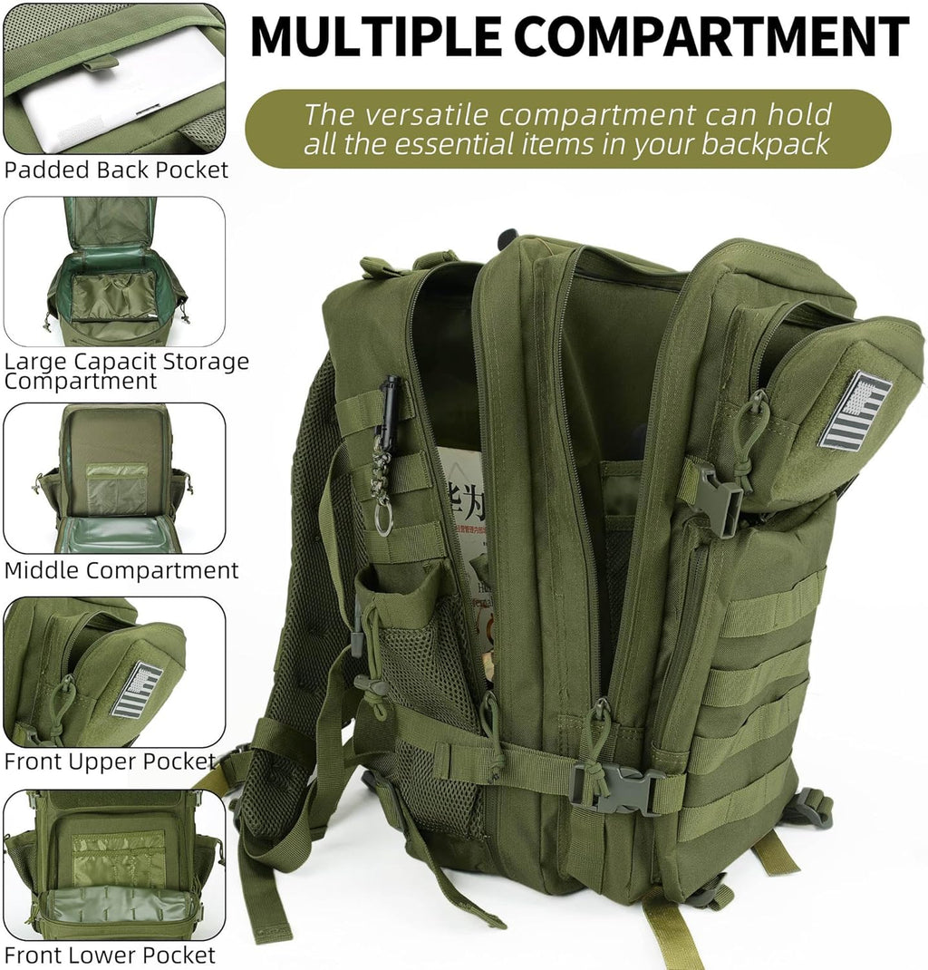 gracedon Tactical Backpack - Military Molle Bag 3 Days Pack for men and Women Large Assault Rucksack 45L (Green)