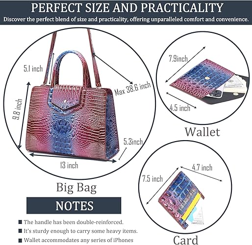 Women Embossed Pattern Satchel Handbags Wallet 3 pcs Set Crossbody Tote Top Handle Vegan Leather Ladies Bag
