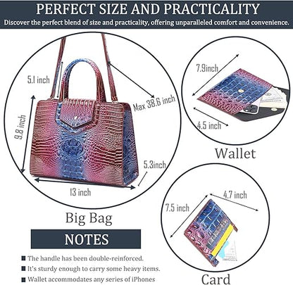 Women Embossed Pattern Satchel Handbags Wallet 3 pcs Set Crossbody Tote Top Handle Vegan Leather Ladies Bag