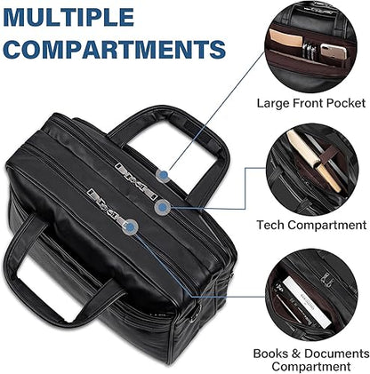 seyfocnia Leather Laptop Bag, Men's 15.6 Inche 17.3 Inche Messenger Briefcase Business Satchel Computer Handbag Shoulder Bag