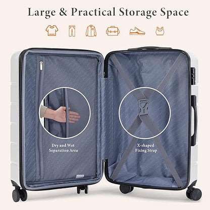 Sweetcrispy Carry on Luggage, Hard Shell ABS Suitcase with Double Spinner Wheels, Lightweight Expandable Rolling Suit Case with TSA Lock, 24 Inch Cream White
