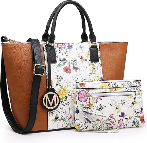 MKP Women Two Tone Large Tote Bags Top Handle Satchel Handbags Purses Set 2pcs