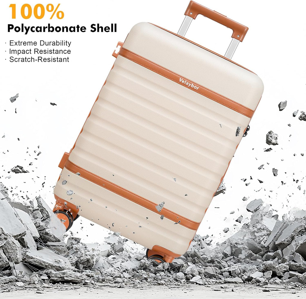Luggage Sets 3 Piece with Spinner Wheels, Lightweight PC Hardside Suitcase with TSA Lock & YKK Zippers, Beige