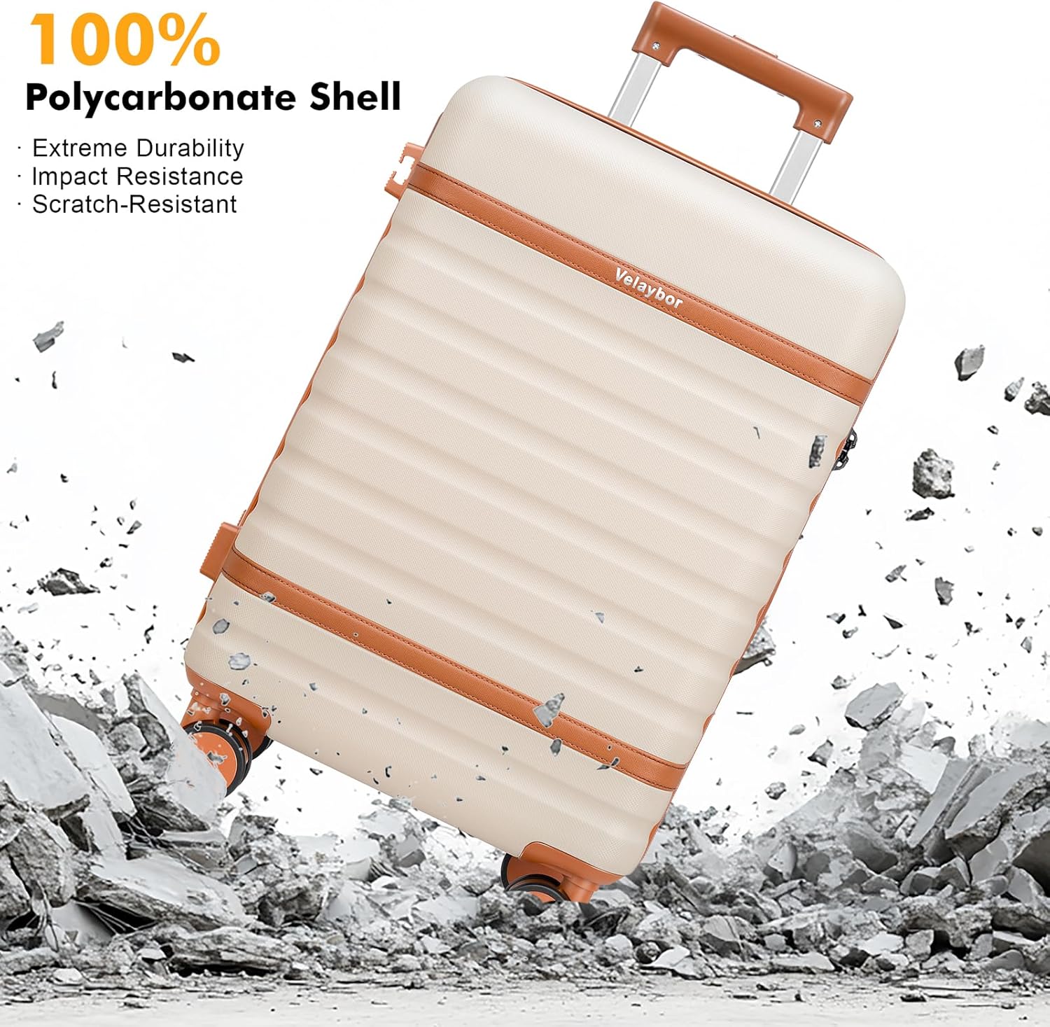 Luggage Sets 3 Piece with Spinner Wheels, Lightweight PC Hardside Suitcase with TSA Lock & YKK Zippers, Beige