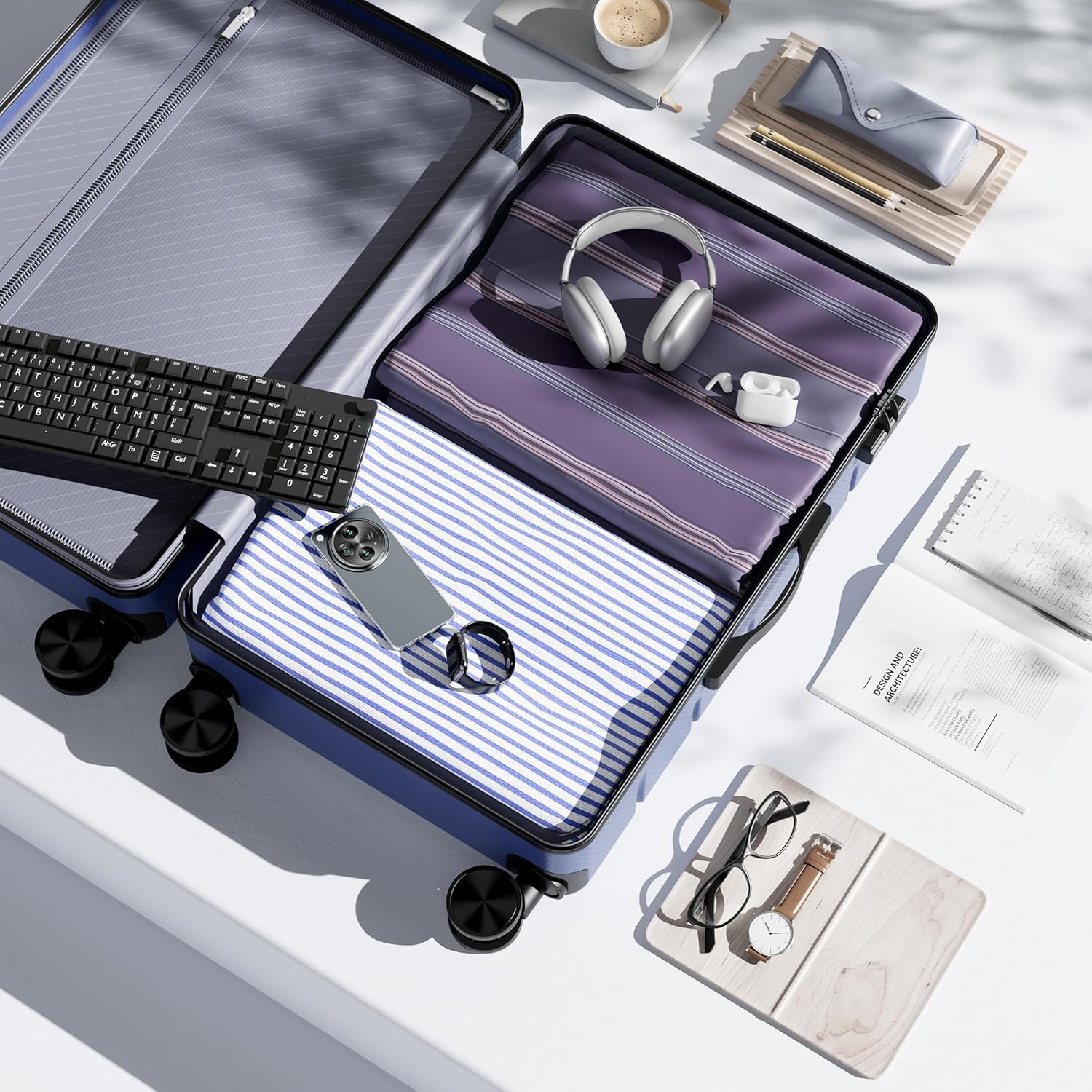 OLIXIS 20 Inch Carry-On Luggage, Hardside Suitcase with Spinner Wheels, Lightweight ABS Hard Shell Travel Luggage, TSA Approved Lock, Expandable Small Suitcase for Business & Travel–Blue