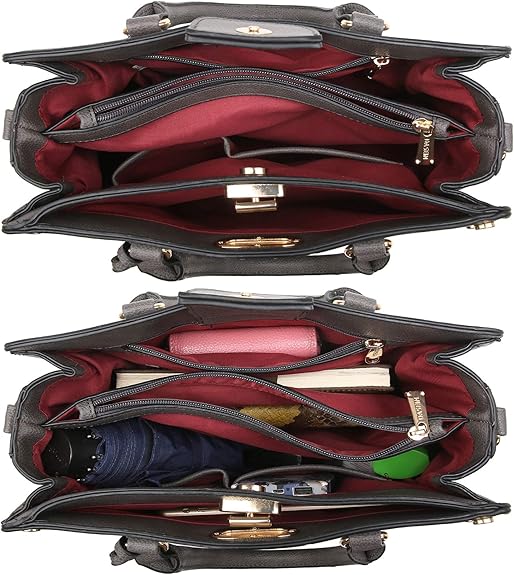 Dasein Women Medium Satchel Handbag Work Tote Shoulder Bag Top Handle Purse with Matching Clutch 2pcs Set