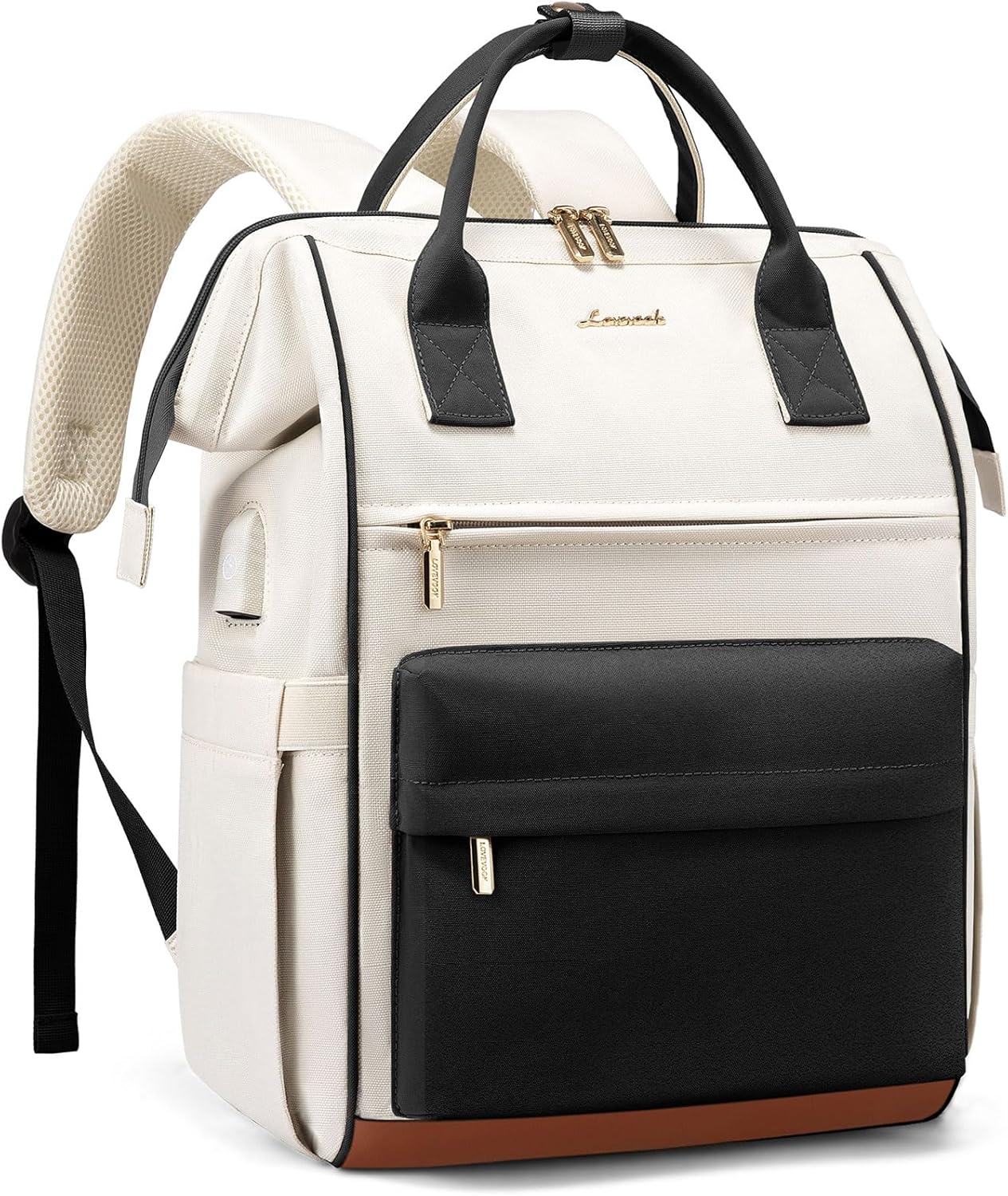 LOVEVOOK Laptop Backpack for Women 15.6 Inch, Travel Backpack with USB Charging Port Large Capacity Laptop Bag, Waterproof Bag for Business College Airline Approved Work Backpack(Black White)