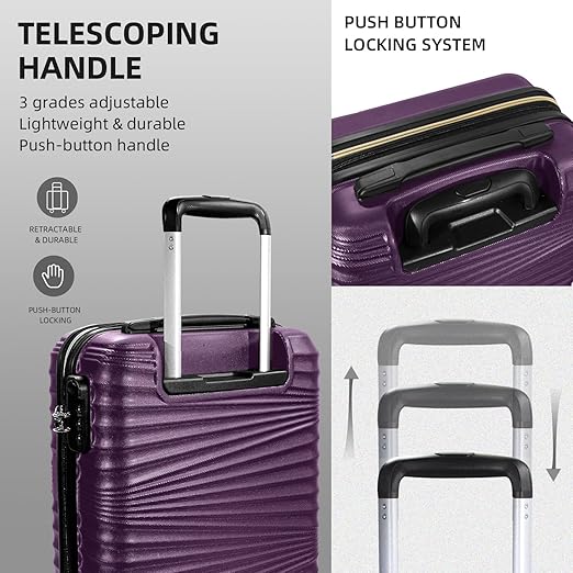 LEAVES KING Luggage 5 Piece Sets, Hard Shell Luggage Set Expandable Carry on Luggage Suitcase with Spinner Wheels Durable Lightweight Travel Set for Men Women(14/18/20/24/28, Purple)