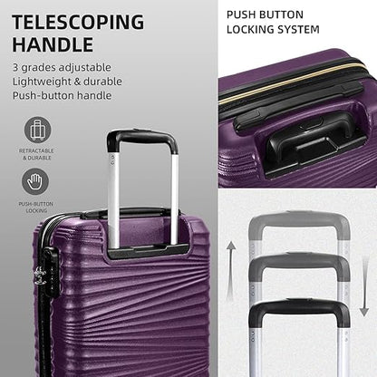 LEAVES KING Luggage 5 Piece Sets, Hard Shell Luggage Set Expandable Carry on Luggage Suitcase with Spinner Wheels Durable Lightweight Travel Set for Men Women(14/18/20/24/28, Purple)