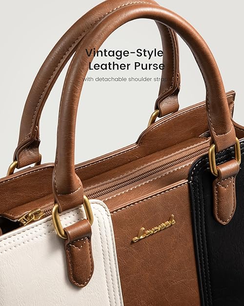 LOVEVOOK Purse for Women, Vintage Leather Shoulder Handbag, Small Ladies Satchel Tote Purse Top Handle Crossbody Bag for Work