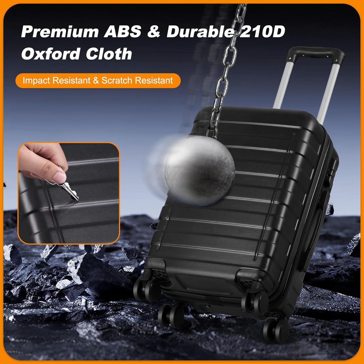 SUPER DEAL 21 Inch Carry On Luggage with Spinner Wheels, Expandable Hardside Suitcase Height Adjustable Durable Rolling Luggage with Porable Handle and Side Feet for Business Trips and Travel, Black