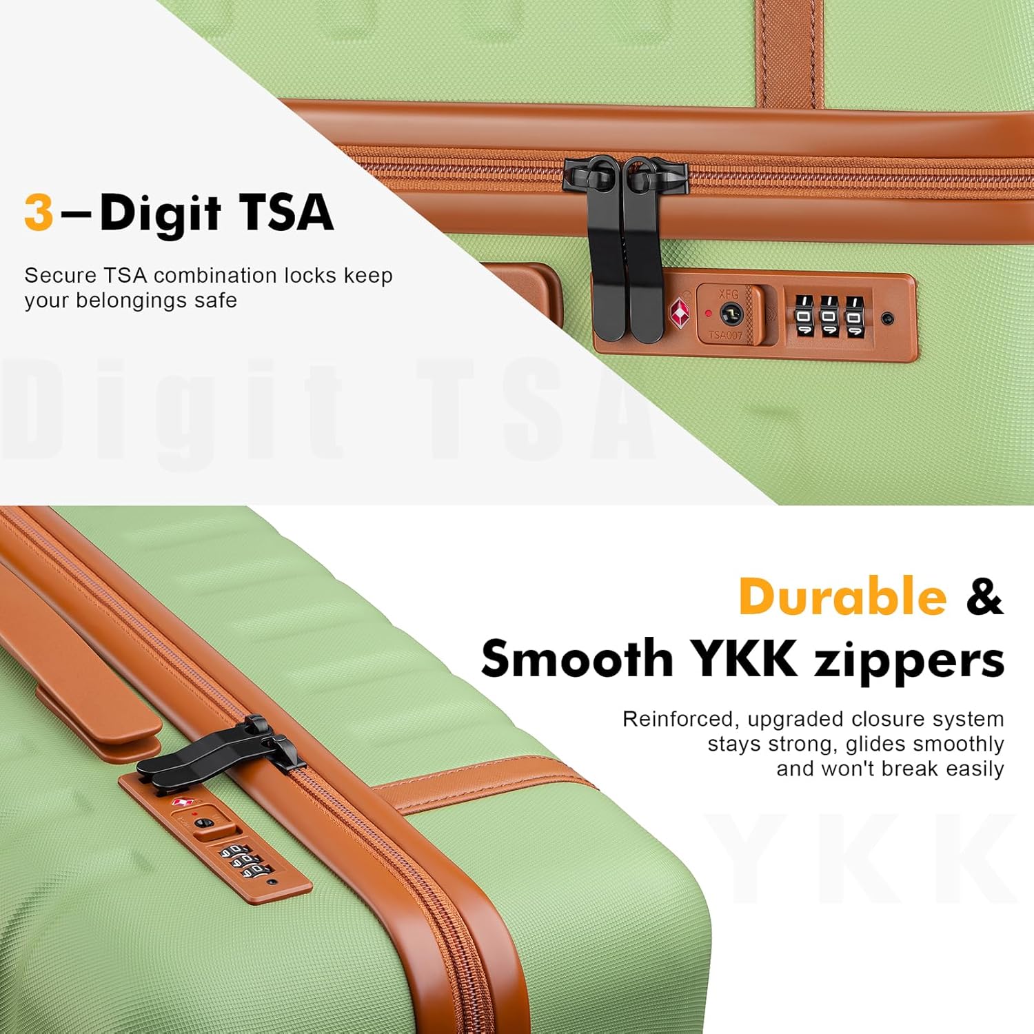 Luggage Sets 3 Piece with Spinner Wheels, Lightweight PC Hardside Suitcase with TSA Lock & YKK Zippers, 20 Inch Carry On Luggage with Travel Bag for Men and Women, Avocado Green