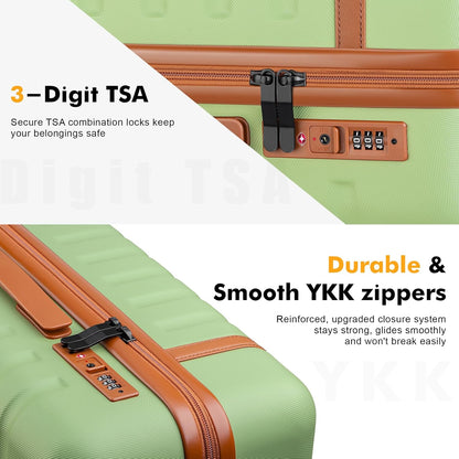 Luggage Sets 3 Piece with Spinner Wheels, Lightweight PC Hardside Suitcase with TSA Lock & YKK Zippers, 20 Inch Carry On Luggage with Travel Bag for Men and Women, Avocado Green