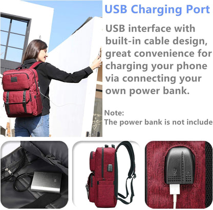 HFSX Laptop Backpack Women Men College Backpacks Bookbag Vintage Backpack Book Bag Fashion Back Pack Anti Theft Travel Backpacks with Charging Port fit 15.6 Inch Laptop Red