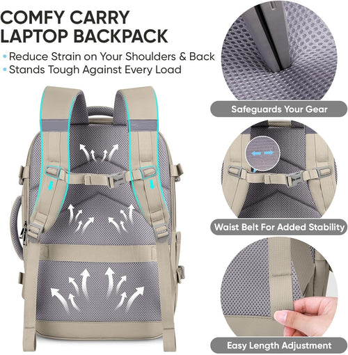 BALEINE Travel Backpack for Women Men, Large Sturdy Carry On Laptop Backpack Gifts for Business, Casual, Weekender, Hiking (Large, Beige)