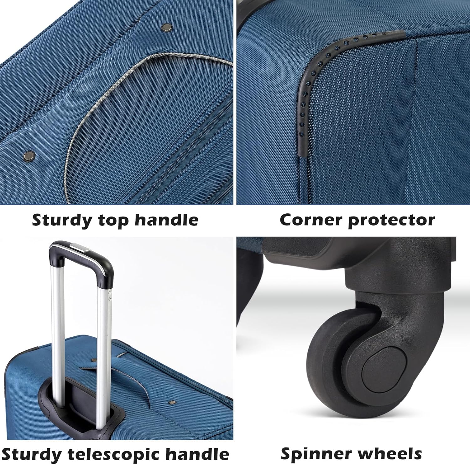 Coolife Luggage 4 Piece Set Suitcase Spinner TSA Lock Softshell lightweight (blue+sliver)