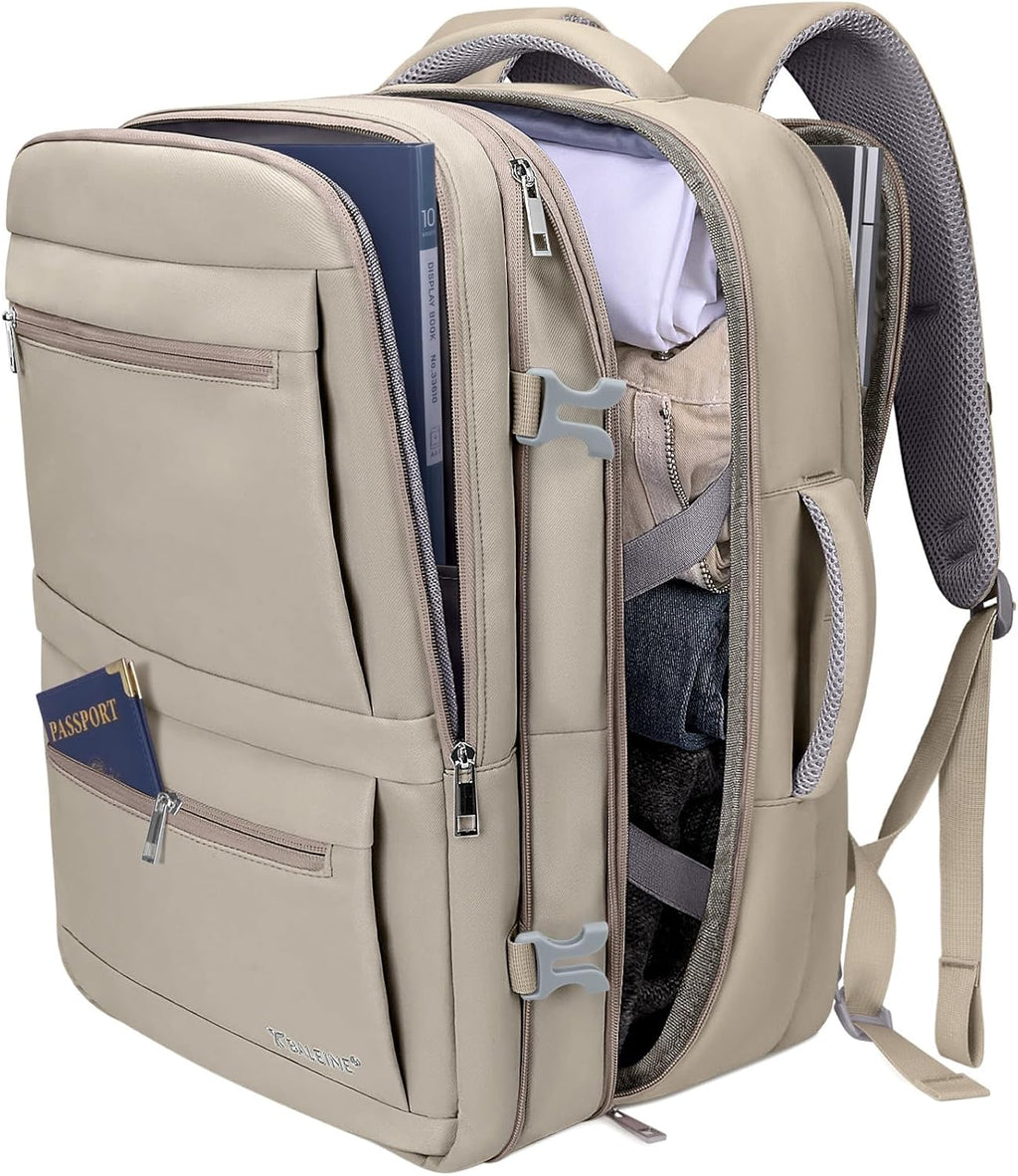 BALEINE Travel Backpack for Women Men, Large Sturdy Carry On Laptop Backpack Gifts for Business, Casual, Weekender, Hiking (Large, Beige)