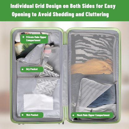 Carry-on 20 Inch and 28 Inch Square Thickened ABS+PC Hard Shell luggage, 2-Piece Suitcase Set with TSA Lock & Dual Zipper Mesh Inner Layer Design, Avocado Green