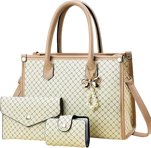 Tigpoy 3pcs Purses and Handbags Set for Women, Top-Handle Tote, Satchel Shoulder Bag & Matching Wallet and Card Purse