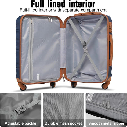 LONG VACATION Carry On Luggage Sets 3 Piece 20 Inch Suitcase Set, ABS+PC Hardshell Lightweight Travel Luggage with Spinner Wheels & YKK Zipper TSA Lock (NAVY, 20 Inch)