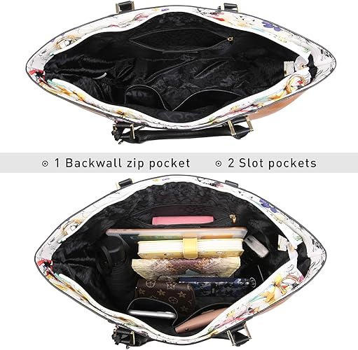 MKP Women Two Tone Large Tote Bags Top Handle Satchel Handbags Purses Set 2pcs