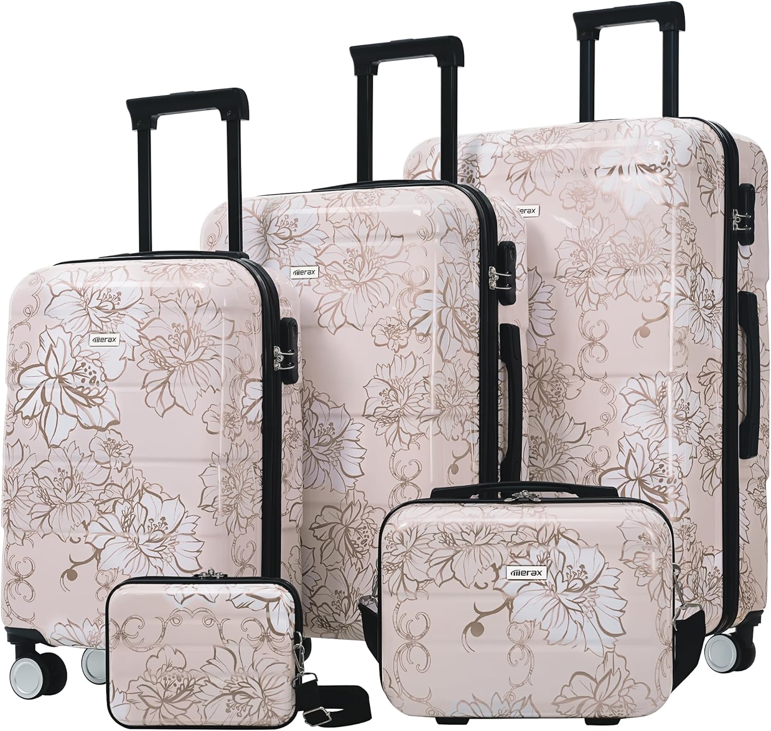 Merax 5 Piece Luggage set of printing hard shell suitcases with Double Spinner Wheels Suitcase with Lock 8" 14" 20" 24" 28"