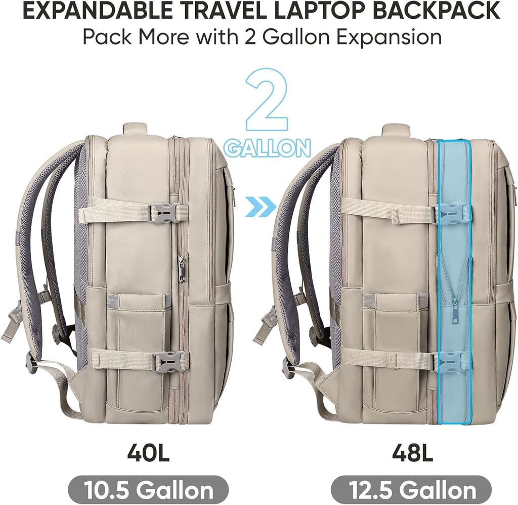 BALEINE Travel Backpack for Women Men, Large Sturdy Carry On Laptop Backpack Gifts for Business, Casual, Weekender, Hiking (Large, Beige)