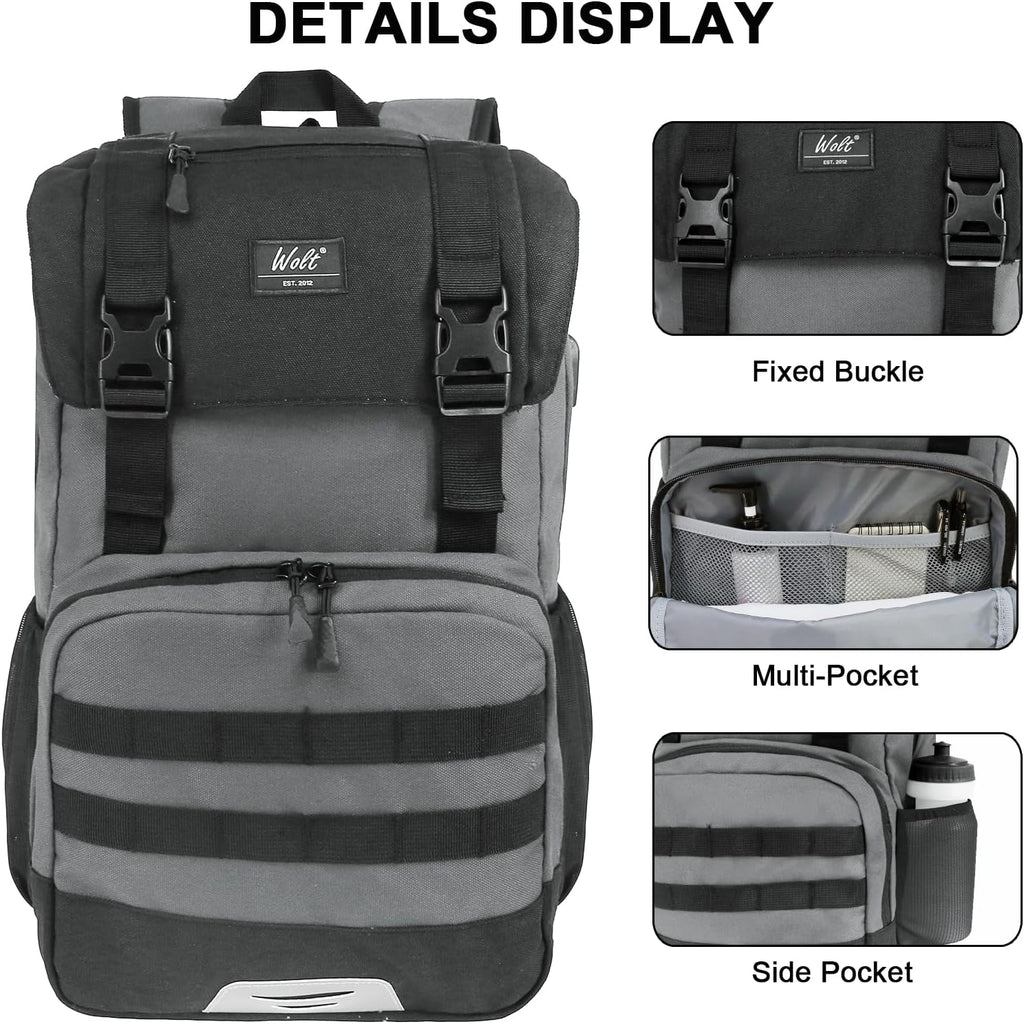 WOLT Laptop Backpack with USB Charging Port Fits Up to 17 Inch Laptop, College Backpack for Men Women, Computer Business Bookbag, Grey