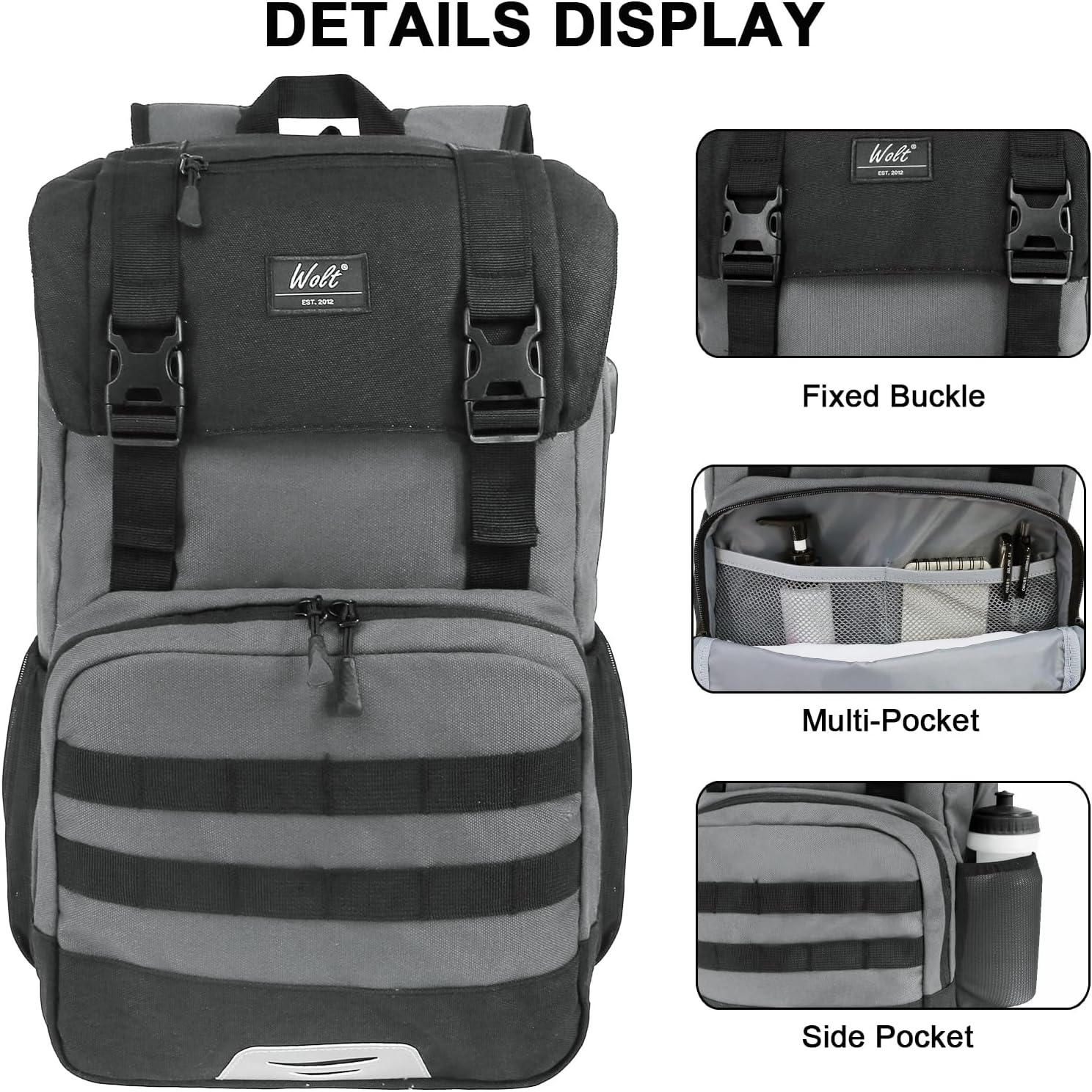 WOLT Laptop Backpack with USB Charging Port Fits Up to 17 Inch Laptop, College Backpack for Men Women, Computer Business Bookbag, Grey