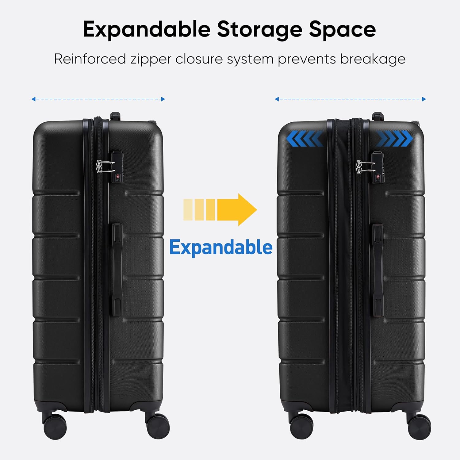 OLIXIS Central Hardside Expandable Luggage with Spinner Wheels, Black, 24 in