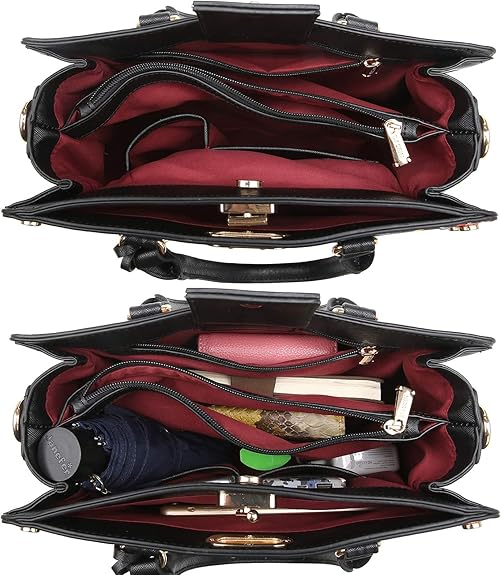 Dasein Women Medium Satchel Handbag Work Tote Shoulder Bag Top Handle Purse with Matching Clutch 2pcs Set