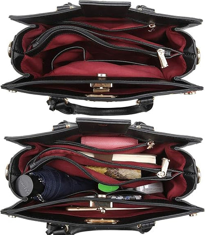 Dasein Women Medium Satchel Handbag Work Tote Shoulder Bag Top Handle Purse with Matching Clutch 2pcs Set