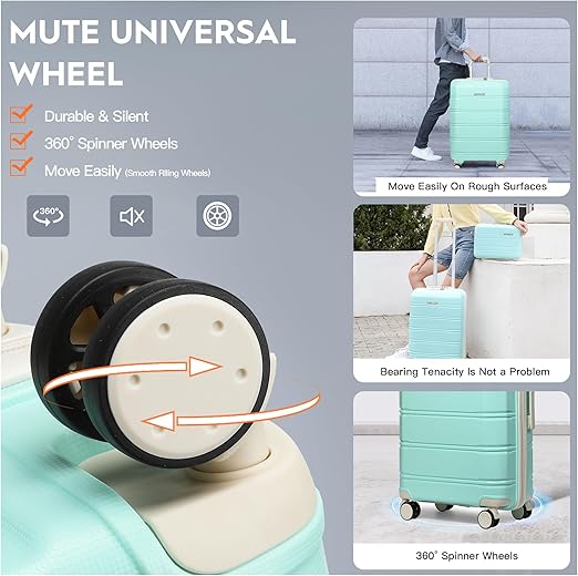 Joyway Luggage 5 Piece Sets， Lightweight Rolling Hardside Travel Suitcase with TSA Lock，Carry On Checked with Spinner Wheels for Women Light Green