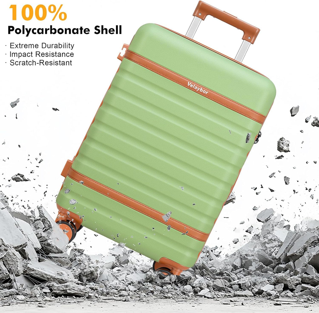 Luggage Sets 3 Piece with Spinner Wheels, Lightweight PC Hardside Suitcase with TSA Lock & YKK Zippers, 20 Inch Carry On Luggage with Travel Bag for Men and Women, Avocado Green