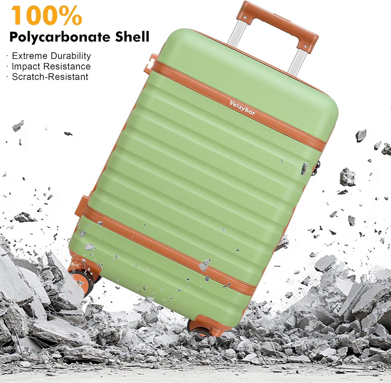 Luggage Sets 3 Piece with Spinner Wheels, Lightweight PC Hardside Suitcase with TSA Lock & YKK Zippers, 20 Inch Carry On Luggage with Travel Bag for Men and Women, Avocado Green