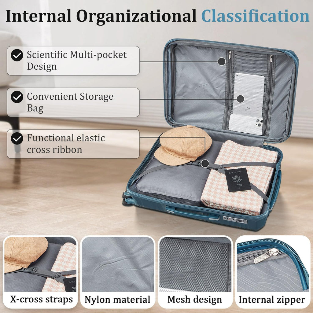 4 Piece Expandable Hardshell Pink Luggage Sets with Spinner Wheels, Lightweight Travel Suitcase Set with TSA Locks, 20 inch Carry On (Peacock Blue, 4 Piece Set (14in/20in/24in/28in))