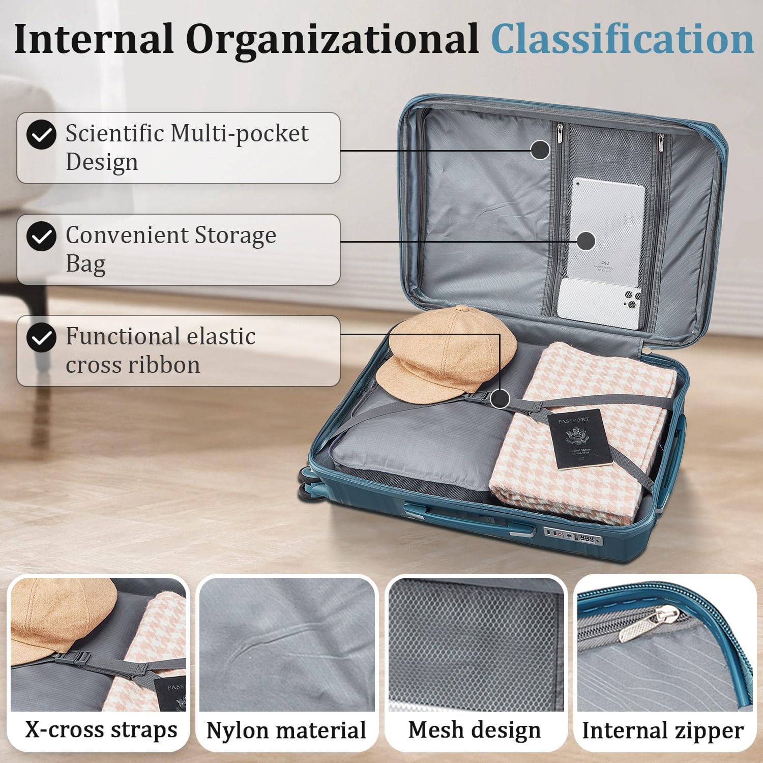 4 Piece Expandable Hardshell Pink Luggage Sets with Spinner Wheels, Lightweight Travel Suitcase Set with TSA Locks, 20 inch Carry On (Peacock Blue, 4 Piece Set (14in/20in/24in/28in))