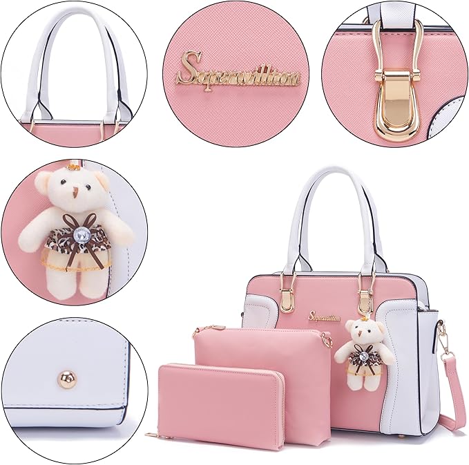 Soperwillton Purses for Women Crossbody Shoulder Handbags Top Handle Satchel Tote Bag Wallet Set 3pcs | Wallet, Set, 3pcs