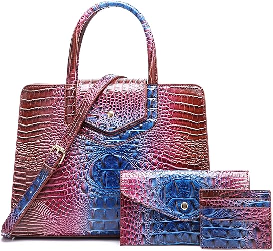 Women Embossed Pattern Satchel Handbags Wallet 3 pcs Set Crossbody Tote Top Handle Vegan Leather Ladies Bag