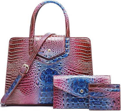 Women Embossed Pattern Satchel Handbags Wallet 3 pcs Set Crossbody Tote Top Handle Vegan Leather Ladies Bag