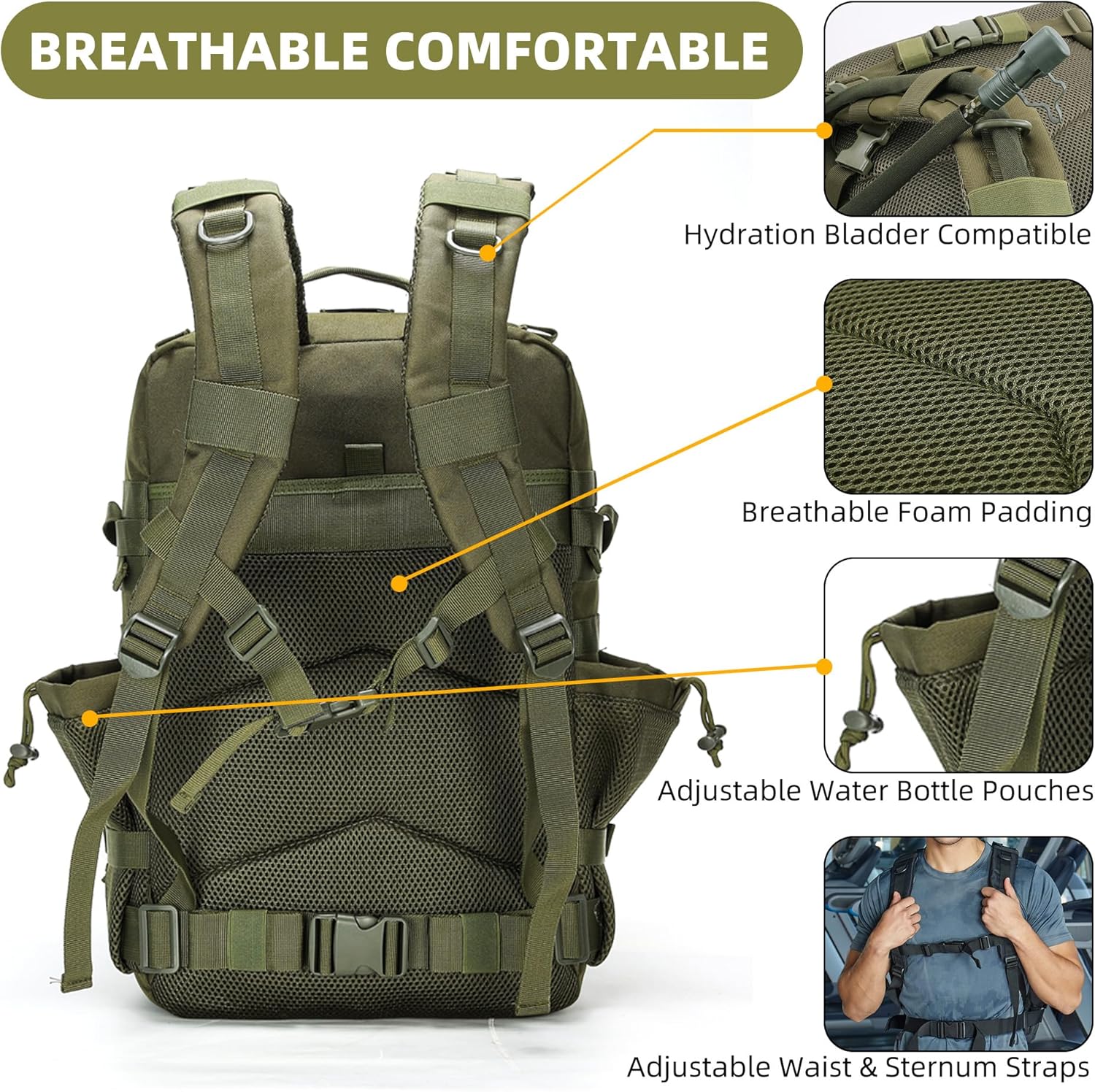 gracedon Tactical Backpack - Military Molle Bag 3 Days Pack for men and Women Large Assault Rucksack 45L (Green)