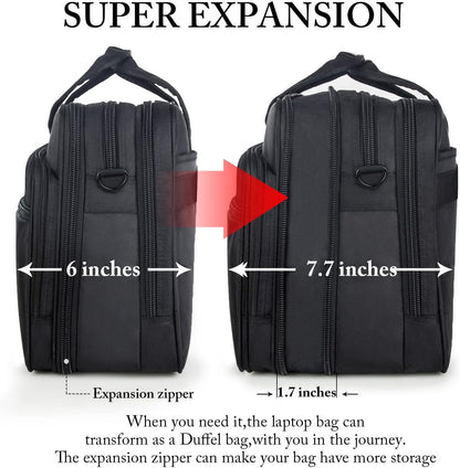 Ytonet Laptop Briefcases for Men, 17 Inch Expandable Briefcase Computer Bags for Laptop for Men, Water Resistant Multi Compartments Men's Work Bag with Luggage Strap for Bussiness Travel, Black