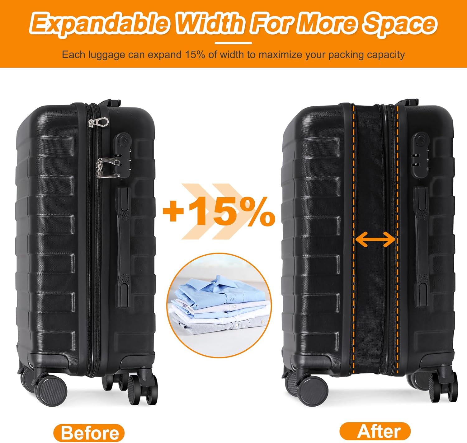 SUPER DEAL 21 Inch Carry On Luggage with Spinner Wheels, Expandable Hardside Suitcase Height Adjustable Durable Rolling Luggage with Porable Handle and Side Feet for Business Trips and Travel, Black