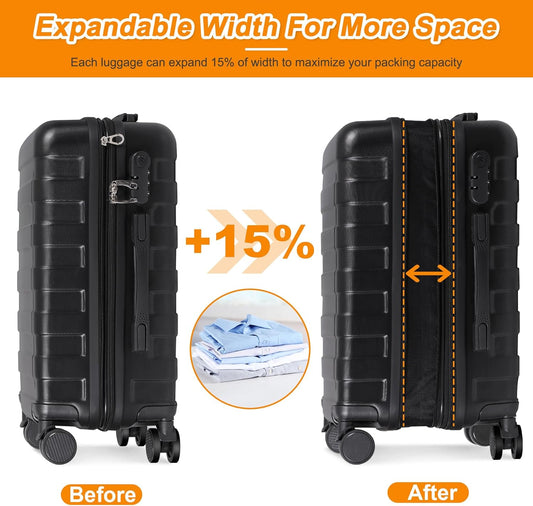SUPER DEAL 21 Inch Carry On Luggage with Spinner Wheels, Expandable Hardside Suitcase Height Adjustable Durable Rolling Luggage with Porable Handle and Side Feet for Business Trips and Travel, Black