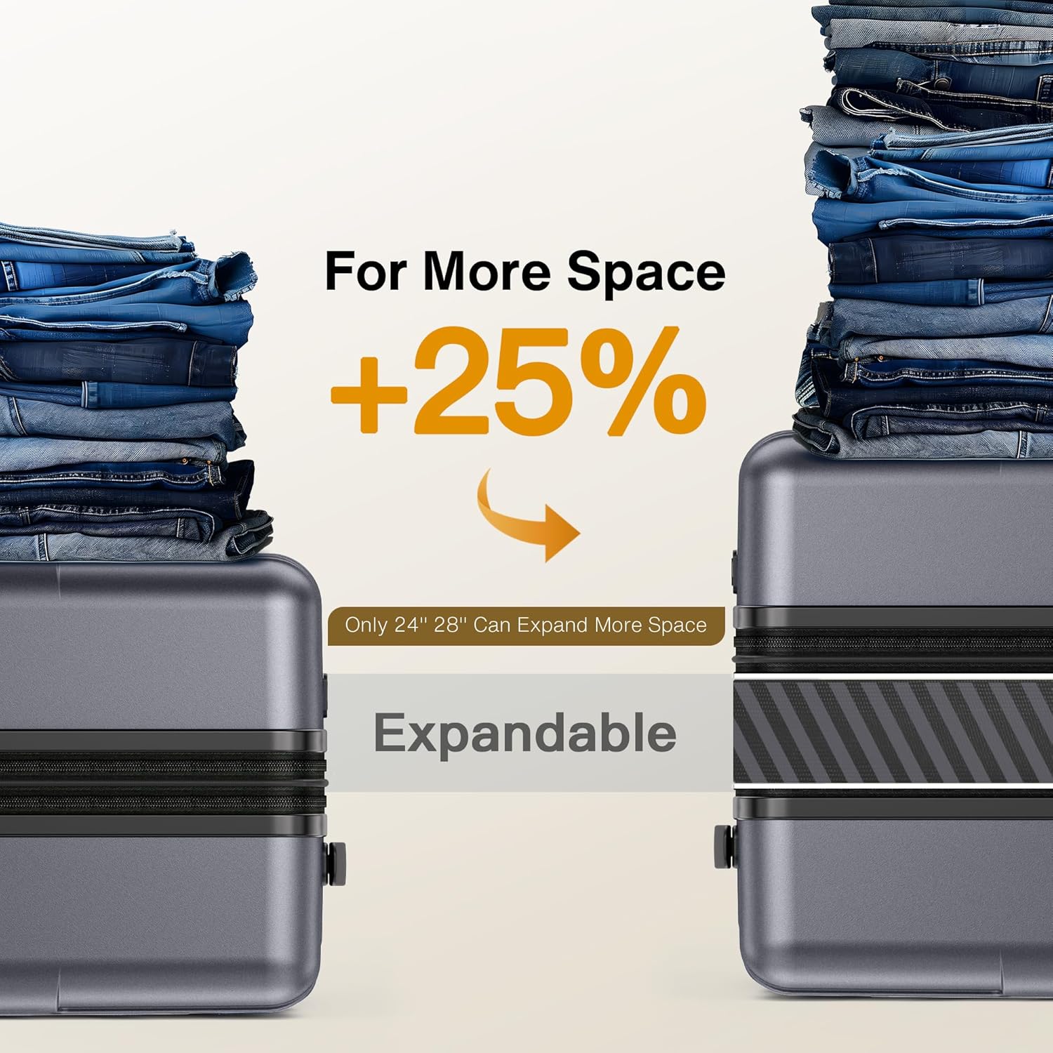 SHOWKOO Luggage Sets 3 Piece Hardside Expandable Lightweight PC Suitcase Sets with Double Spinner Wheels TSA Lock YKK Zipper, Sliver Gray