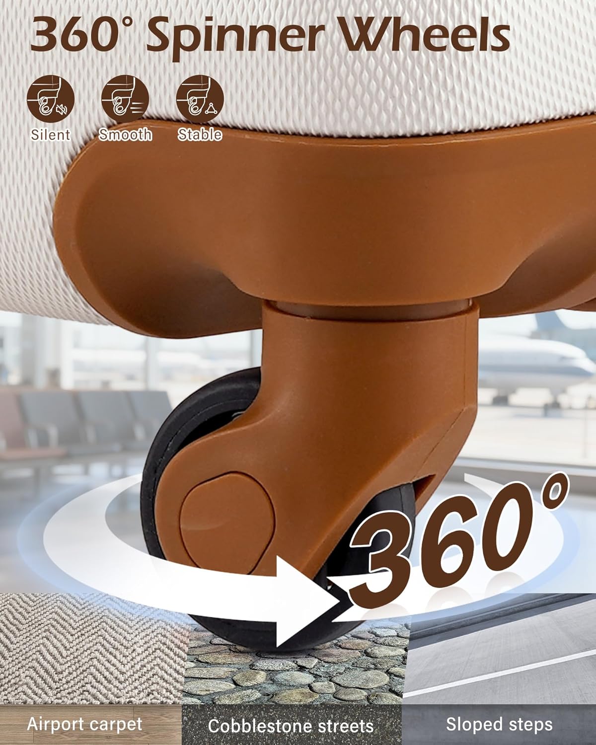 LONG VACATION 6 Piece Luggage Set Carry on Suitcase with ABS+PC hardshell, Spinner Wheels & YKK Zipper TSA Lock (BEIGE-BROWN, 6 piece set)