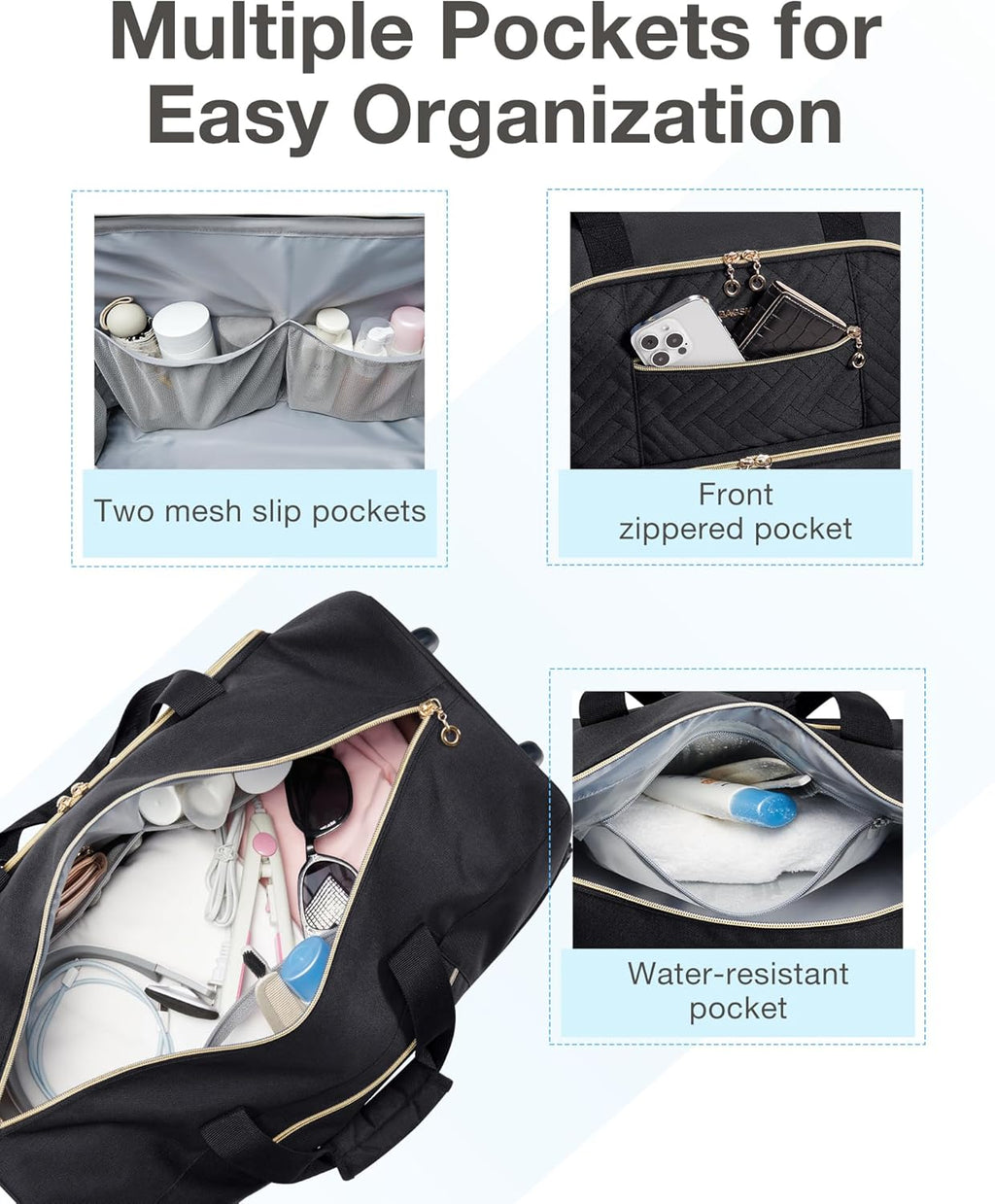 BAGSMART Rolling Duffle Bag with Wheels, 45L Carry-on Luggage Large Travel Bag with Shoes Compartment, Weekender Overnight Bag for Travel, Business Trips(Black)